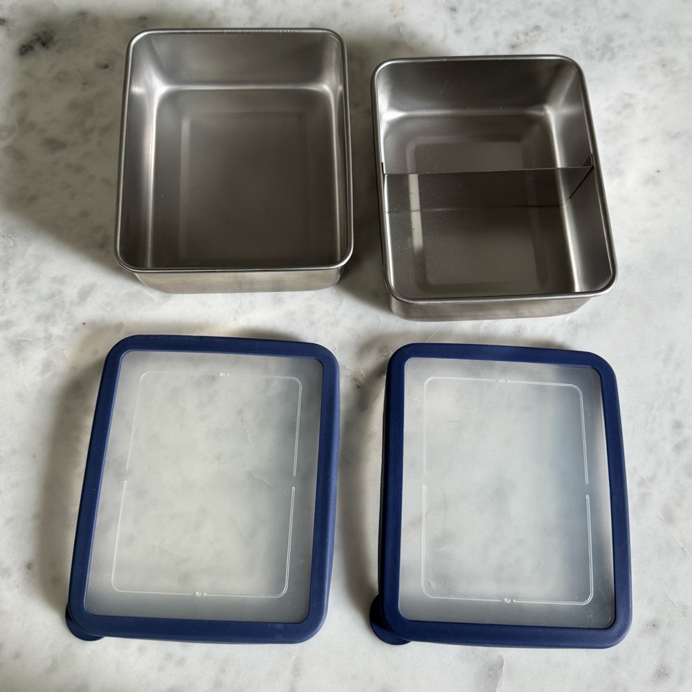 Pottery Barn Kids Lunchbox Stainless Steel Containers with Blue Lids